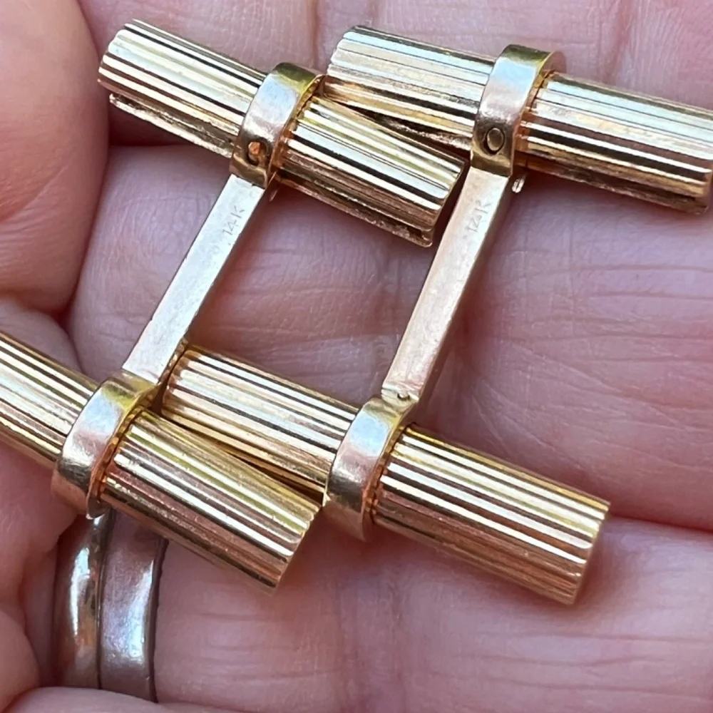 VINTAGE 14K YELLOW GOLD CUFFLINKS DESIGNER CUSTOM MADE HEAVY UNIQUE ONE OF AKIND